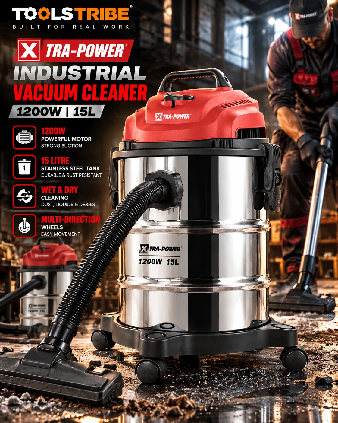 Xtra Power XP-VC-15 Wet & Dry Vacuum Cleaner 15 Liter