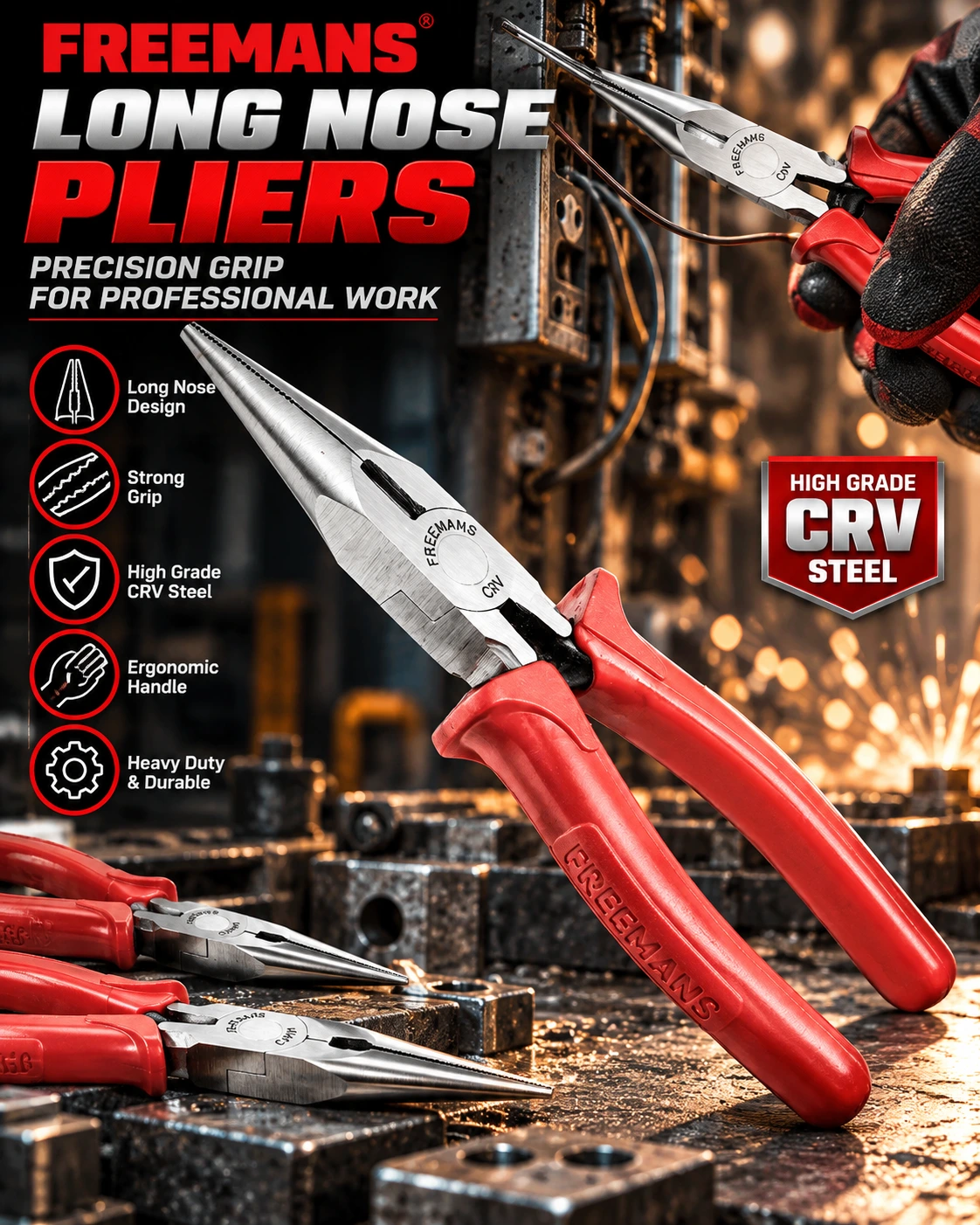 FREEMANS LNP06 Long Nose Plier With Cellulose Acetate Sleeve - 6 inch/150mm