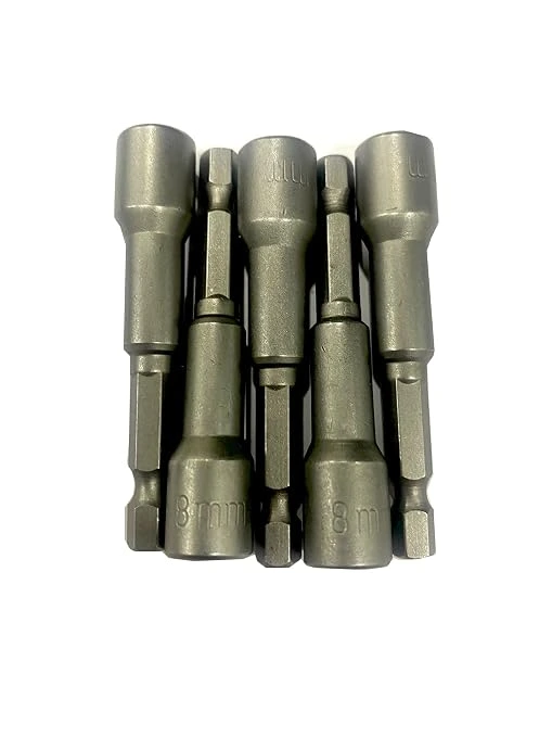 Jon Bhandari Tools 5pcs 8mm Magnetic Nut Driver Bit Set – 65mm Long Hex Socket Bits with 1/4 Inch (6mm) Shank – Heat Treated Hardened Steel, Strong Magnet Grip – For Impact Drivers & Power Drill Tools