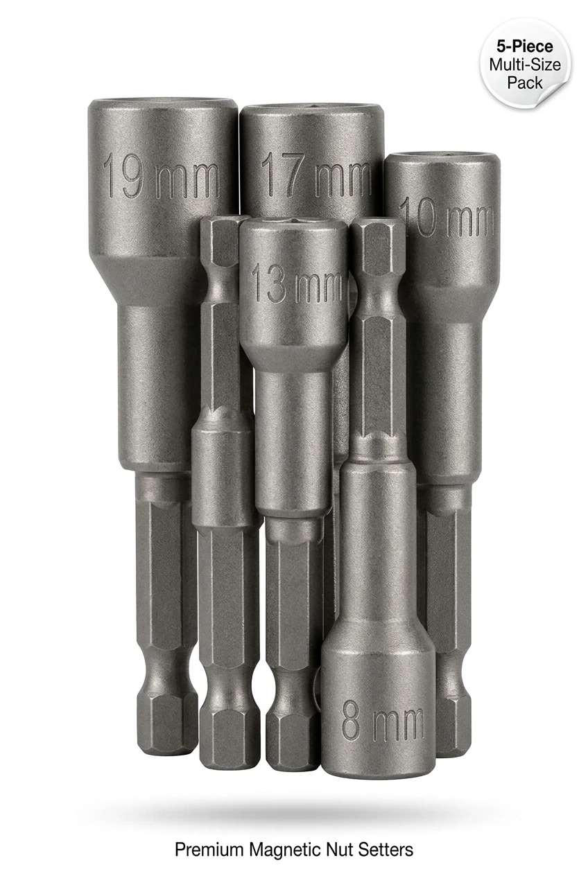 Digital Craft 5Pcs Magnetic Nut Driver Set 10mm – 65mm Long Hex Bits with 1/4-Inch Shank, Hardened Steel, Strong Magnet Grip for Drill & Impact Driver