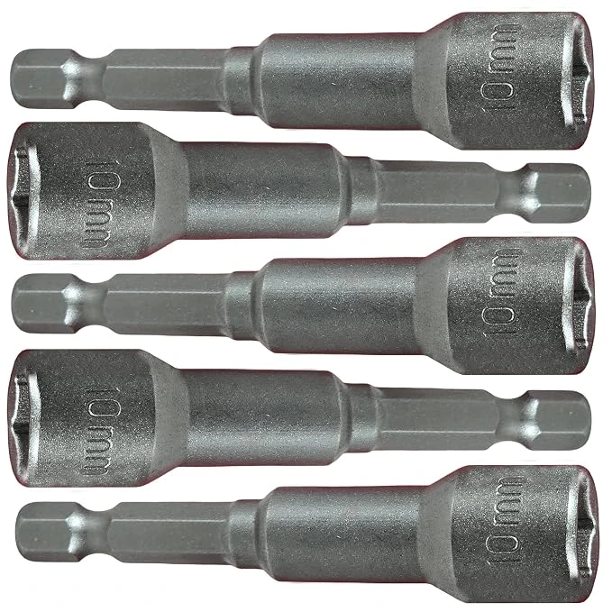 Digital Craft 5Pcs Magnetic Nut Driver Set 10mm – 65mm Long Hex Bits with 1/4-Inch Shank, Hardened Steel, Strong Magnet Grip for Drill & Impact Driver