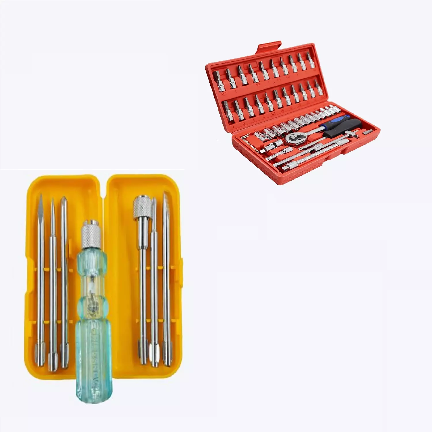 Hillgrove HGCM55M1 46 Pcs 6.35 mm (1/4 inch) CRV Ratchet Socket Spanner Set with Screwdriver Set