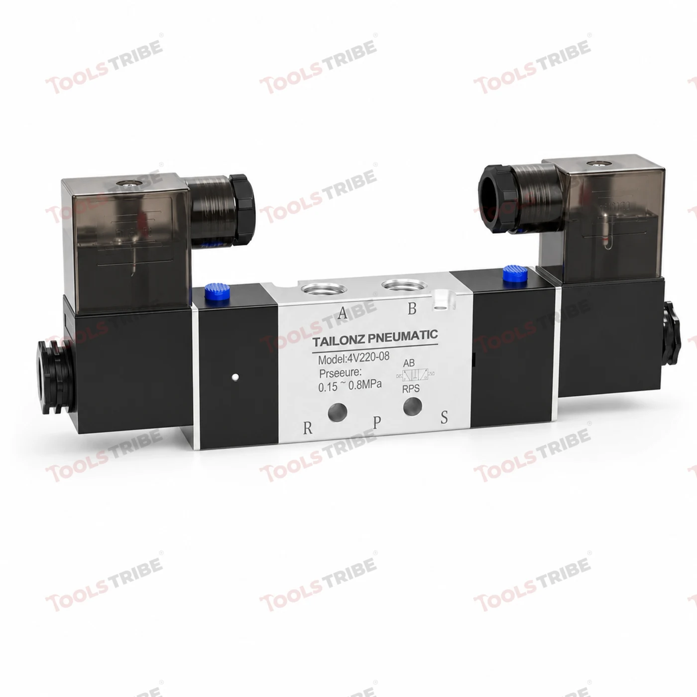 AEROTAC 4V-220-08 Pneumatic Solenoid Valve, 220V AC, 5/2-Way Double Coil, 1/4 Inch BSP