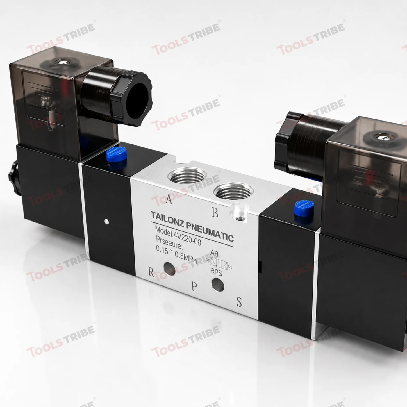 AEROTAC 4V-220-08 Pneumatic Solenoid Valve, 220V AC, 5/2-Way Double Coil, 1/4 Inch BSP