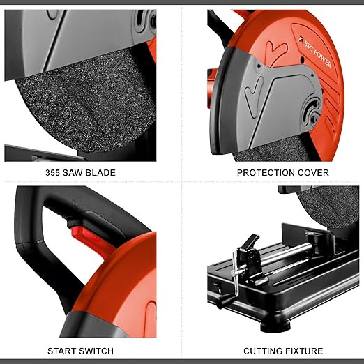 BSC POWER BSC-COM-9280 CUT OFF SAW, 2500W | 3800RPM CHOP SAW, POWER SAW WITH HEAVY DUTY STEEL BASE, ELECTRIC CUT OFF SAW, PROFESSIONAL CUT OFF SAW MACHINE WITH 1PCS 355MM CUTTING DISC
