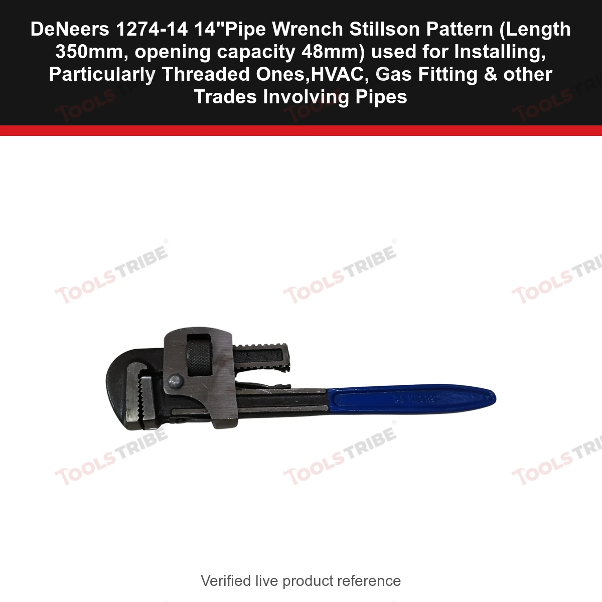 DeNeers 1274-14 14"Pipe Wrench Stillson Pattern (Length 350mm, opening capacity 48mm) used for Installing, Particularly Threaded Ones,HVAC, Gas Fitting & other Trades Involving Pipes