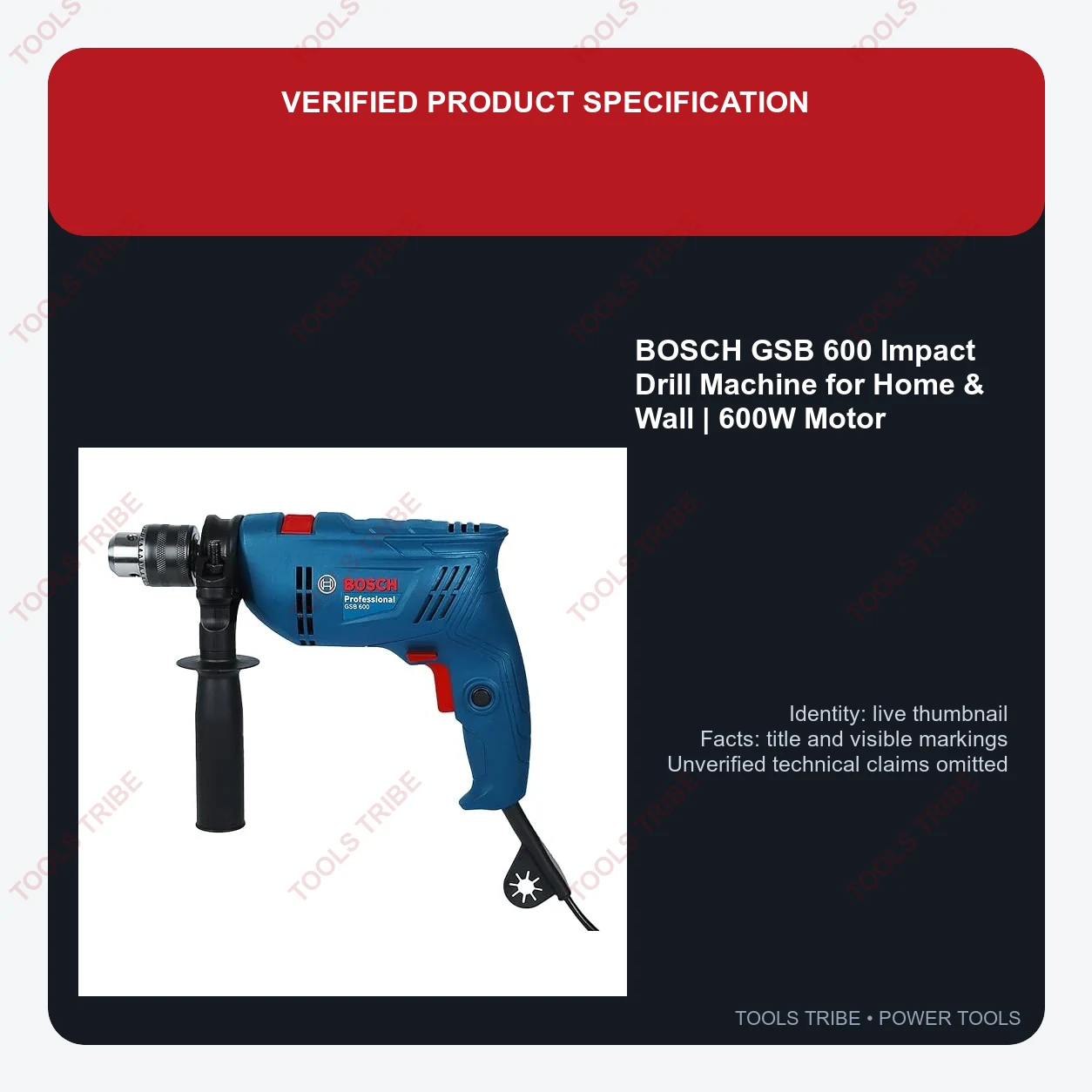 BOSCH GSB 600 Impact Drill Machine for Home & Wall | 600W Motor