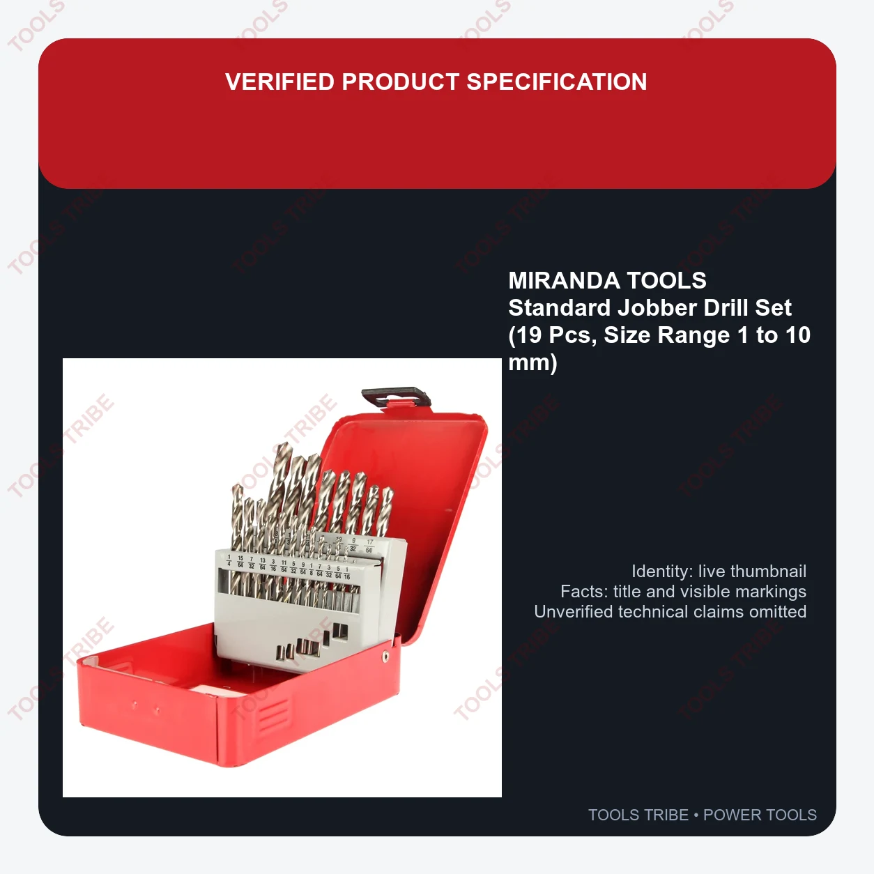MIRANDA TOOLS Standard Jobber Drill Set (19 Pcs, Size Range 1 to 10 mm)