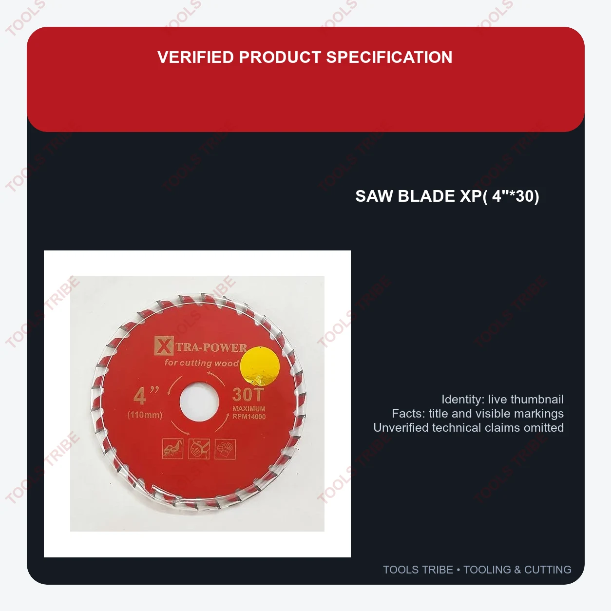 Xtra Power TCT Saw Blade | Wood Cutting Blade 4 Inch (30 Teeth)
