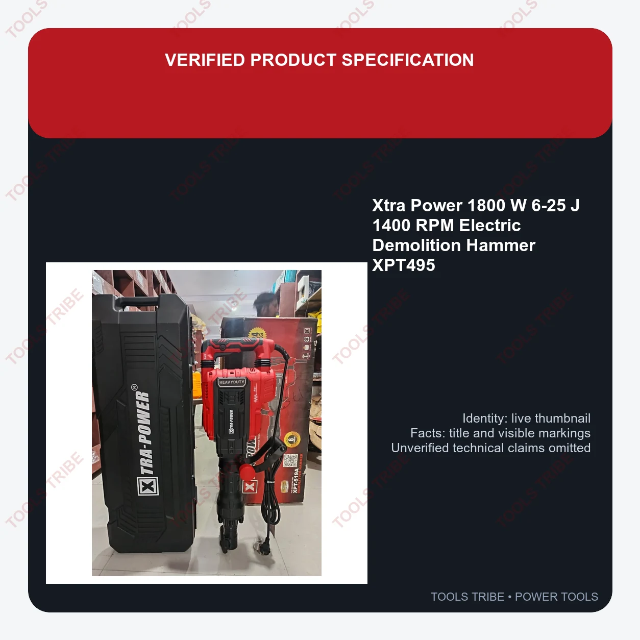 Xtra Power 1800 W 6-25 J 1400 RPM Electric Demolition Hammer XPT495