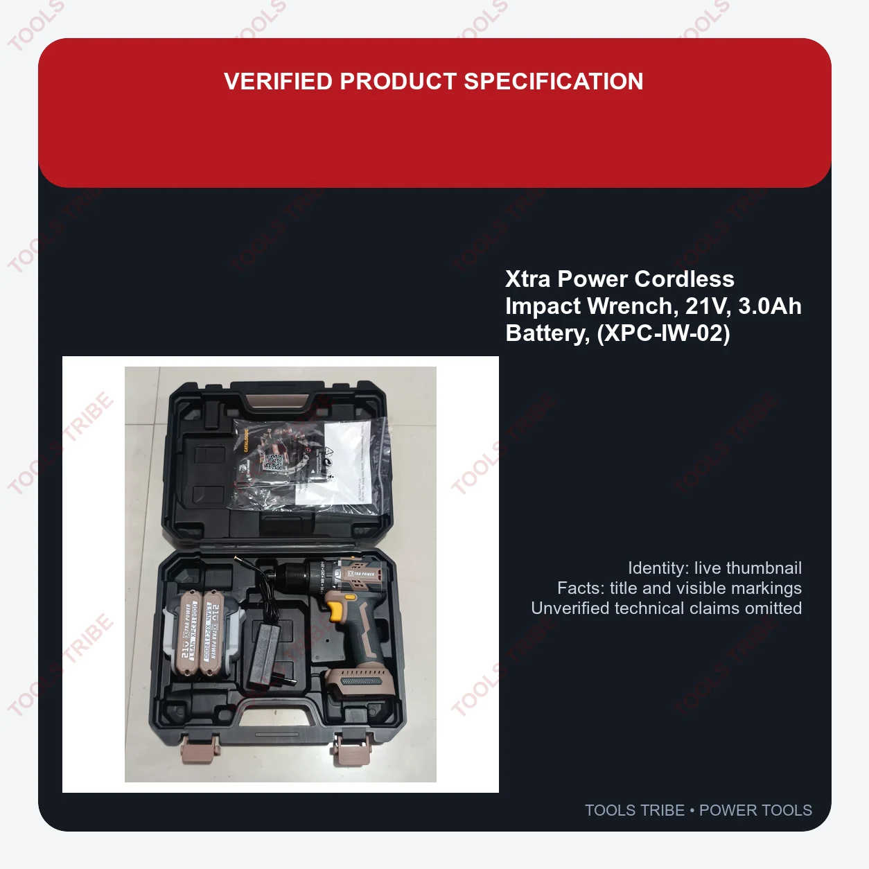 Xtra Power Cordless Impact Wrench, 21V, 3.0Ah Battery, (XPC-IW-02)