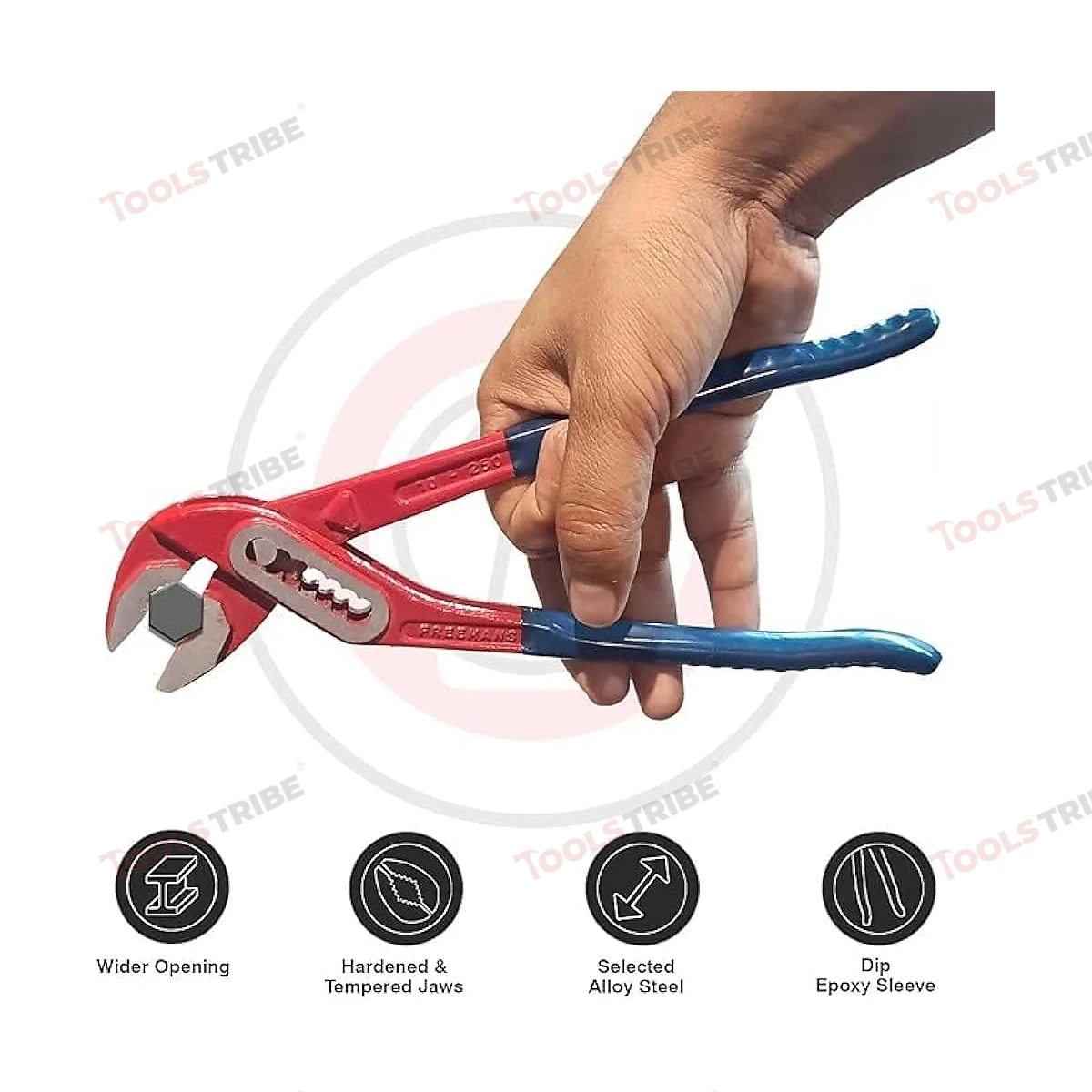 FREEMANS WBJ10 10"/250mm Box Joint Alloy Steel Water Pump Plier || Drop forged With Epoxy Dip Sleeve || Induction Hardened Jaws || Drop Forged - Red &