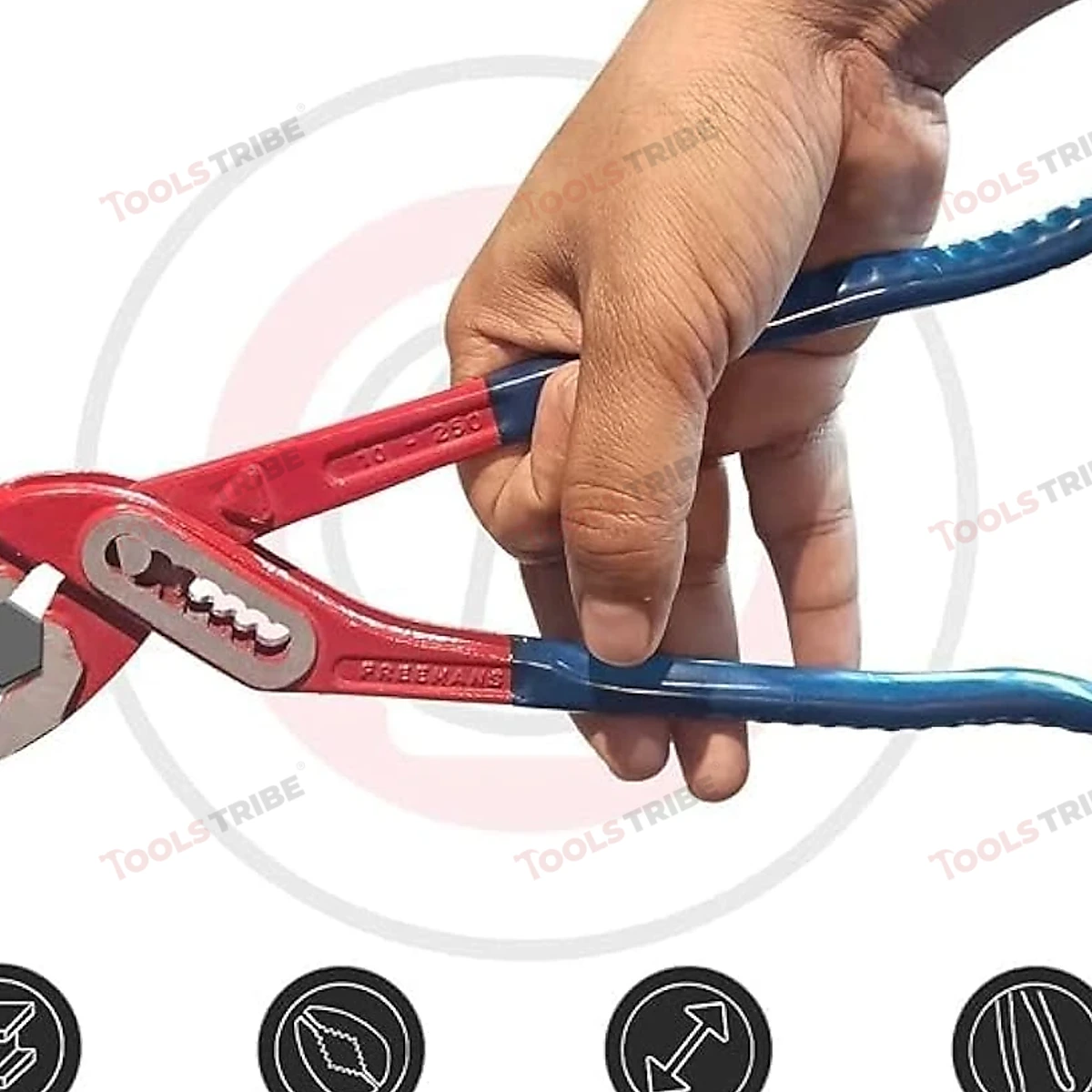 FREEMANS WBJ10 10"/250mm Box Joint Alloy Steel Water Pump Plier || Drop forged With Epoxy Dip Sleeve || Induction Hardened Jaws || Drop Forged - Red &