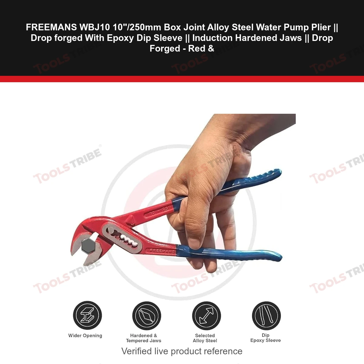 FREEMANS WBJ10 10"/250mm Box Joint Alloy Steel Water Pump Plier || Drop forged With Epoxy Dip Sleeve || Induction Hardened Jaws || Drop Forged - Red &