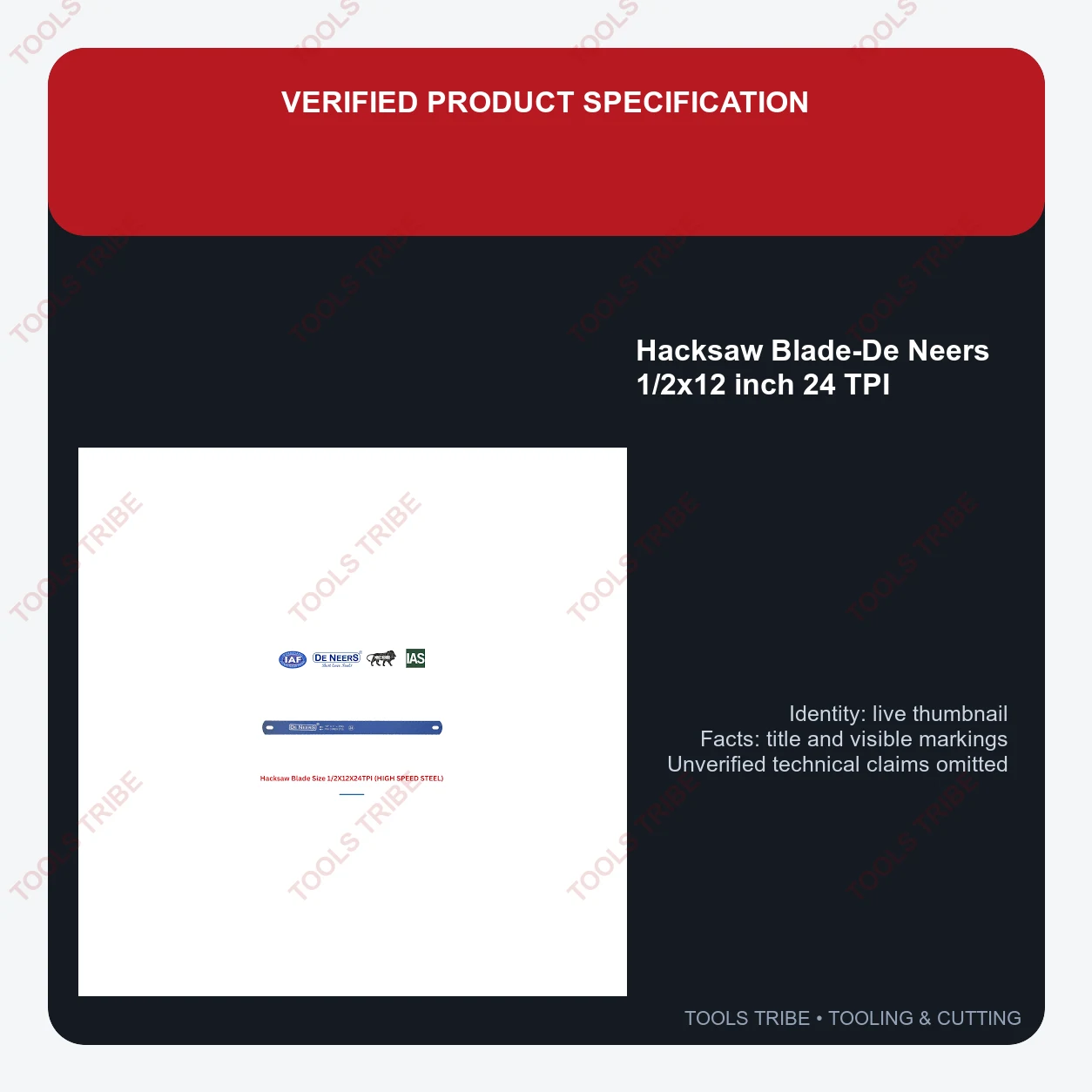 Hacksaw Blade-De Neers 1/2x12 inch 24 TPI