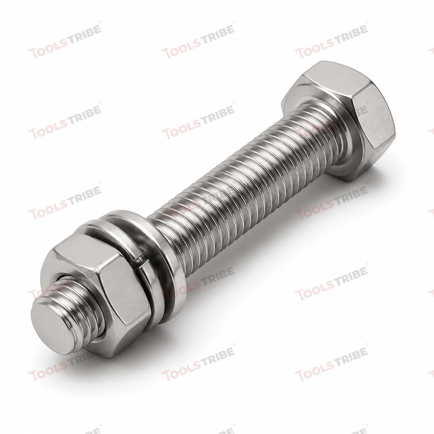 SS 304 Hex Bolt M12 x 100mm, Fully Threaded Stainless Steel Fastener (Pack of 10)