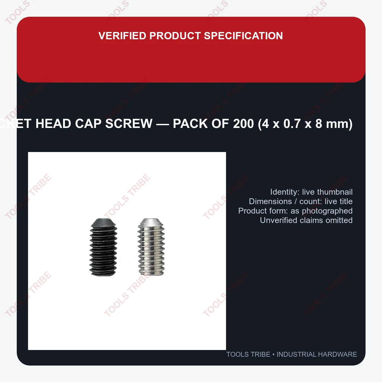 SOCKET HEAD CAP SCREW — Pack of 200 (4*0.7*8)