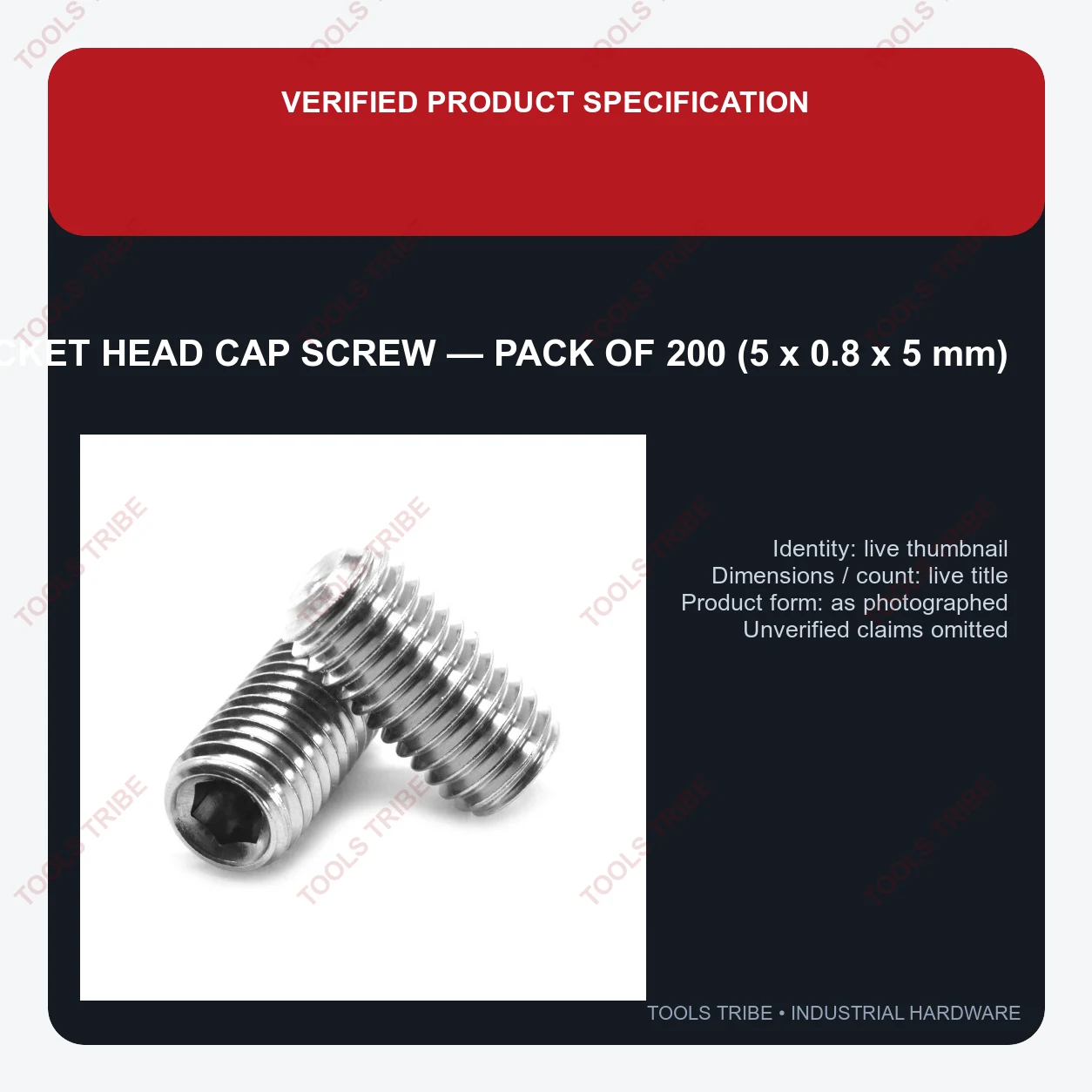 SOCKET HEAD CAP SCREW — Pack of 200 (5*0.8*5)