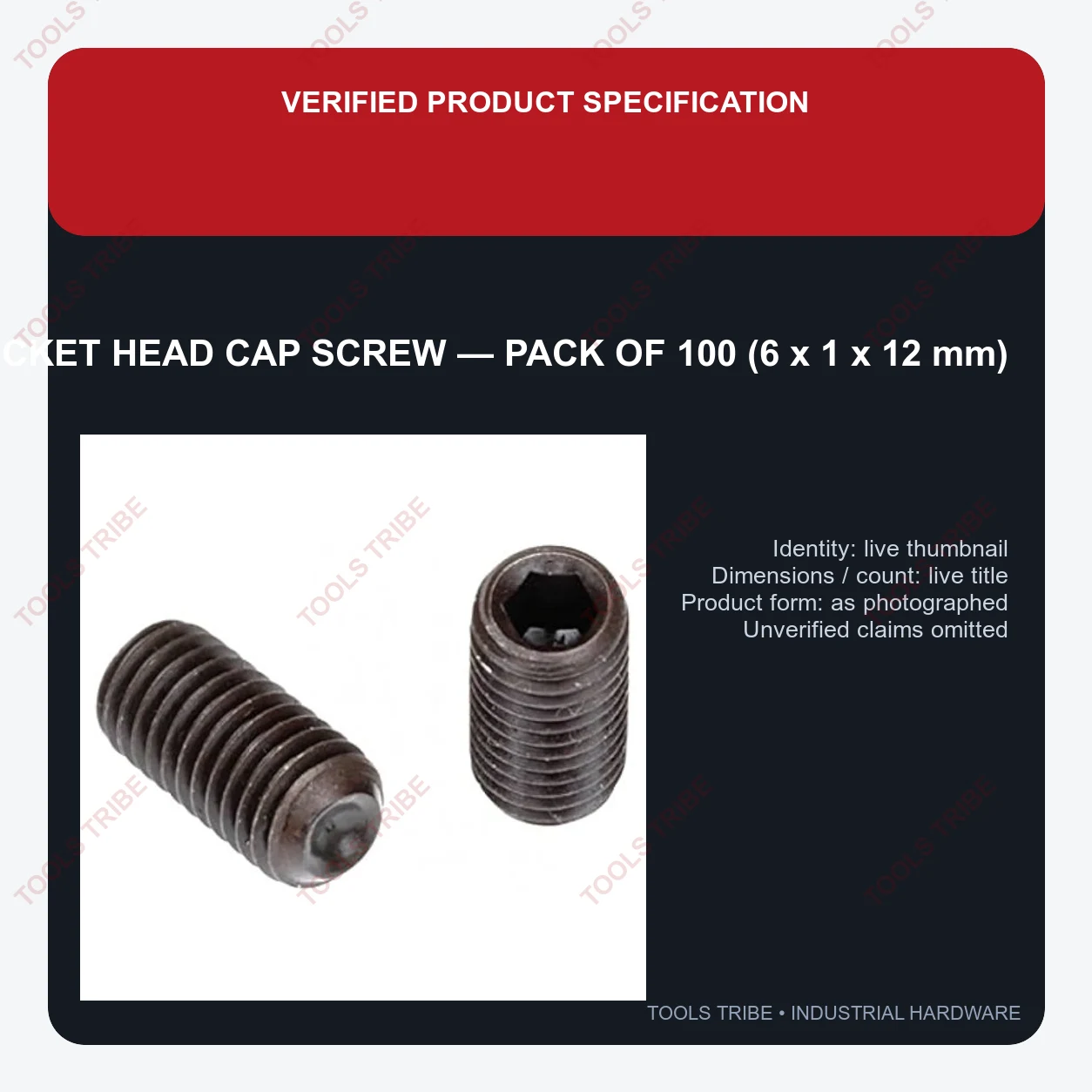 SOCKET HEAD CAP SCREW — Pack of 100 (6*1*12)