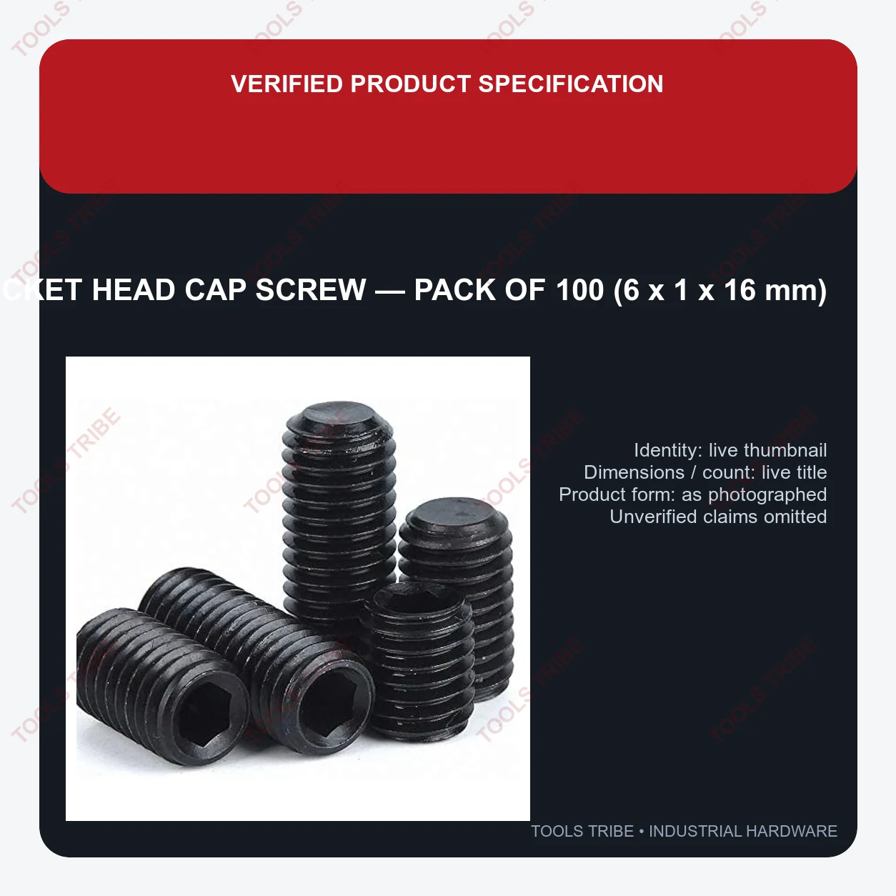 SOCKET HEAD CAP SCREW — Pack of 100 (6*1*16)