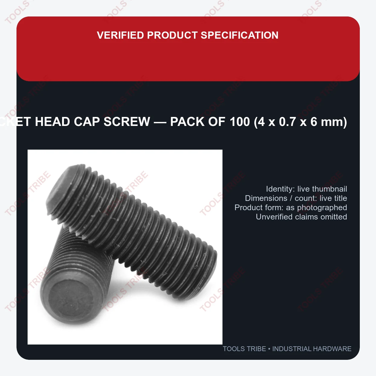 SOCKET HEAD CAP SCREW — Pack of 100 (4*0.7*6)