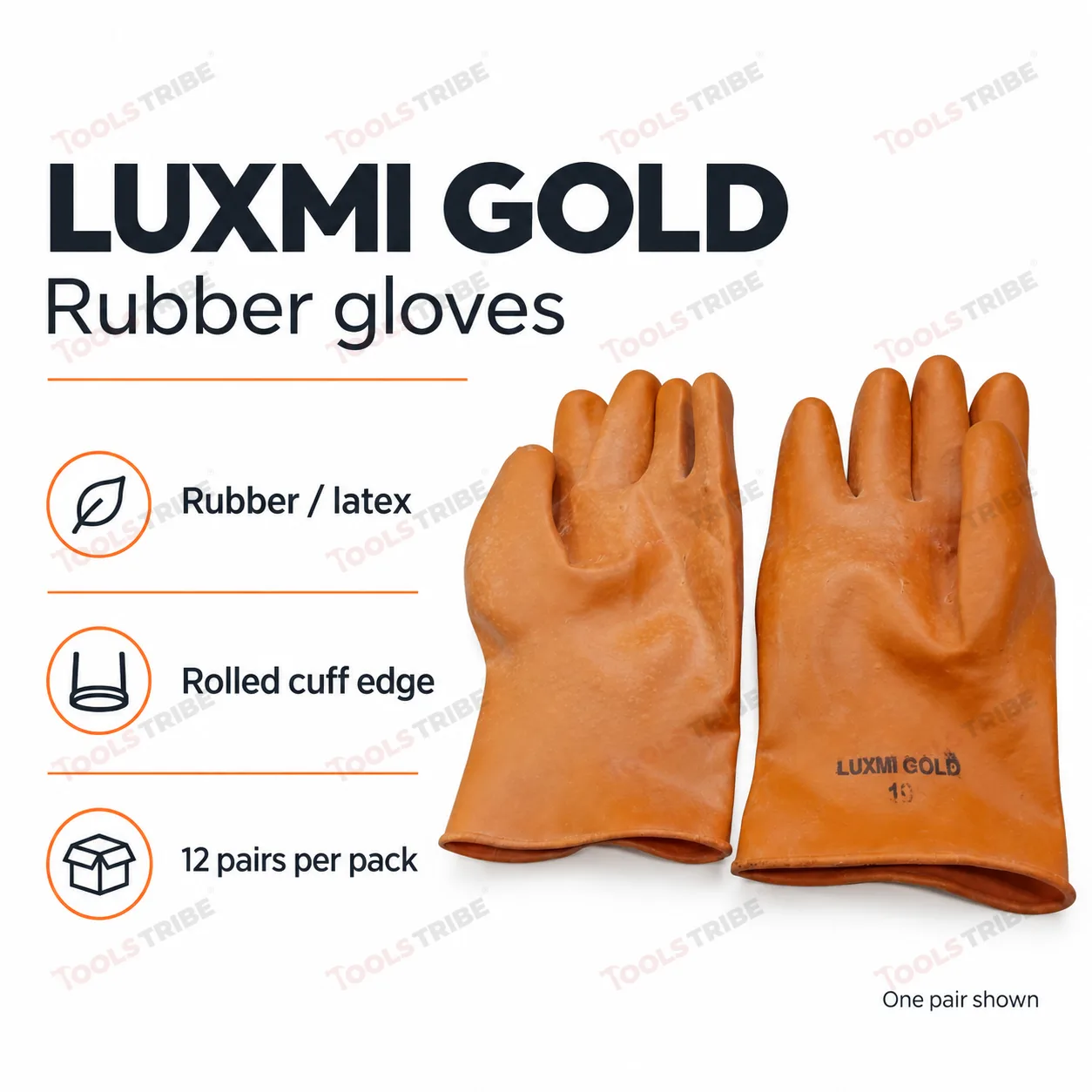 LUXMI GOLD Chemical Resistant Rubber Gloves - Acid & Alkali Proof, Heavy Duty, Pack of 12 Pairs