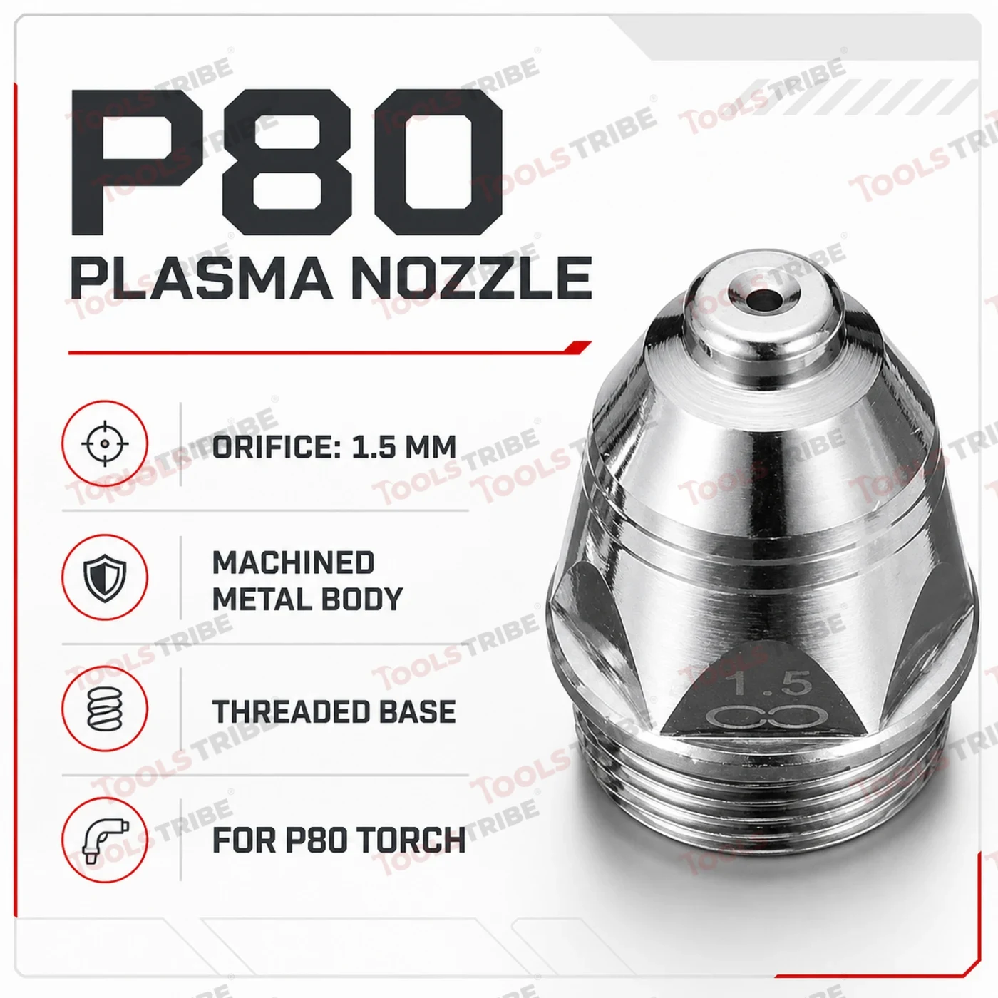 BLACK WOLF P-80 Plasma Cutting Nozzle 1.5mm, 60A-80A Torch Tip - Pack of 10